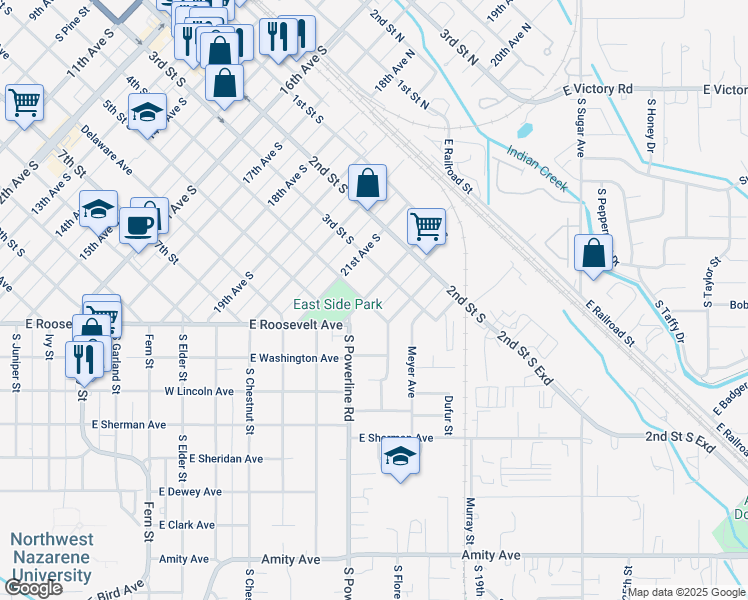 map of restaurants, bars, coffee shops, grocery stores, and more near 324 22nd Avenue South in Nampa