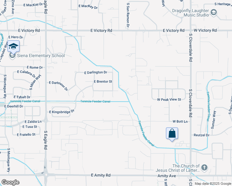 map of restaurants, bars, coffee shops, grocery stores, and more near 3946 South Stockenham Place in Meridian