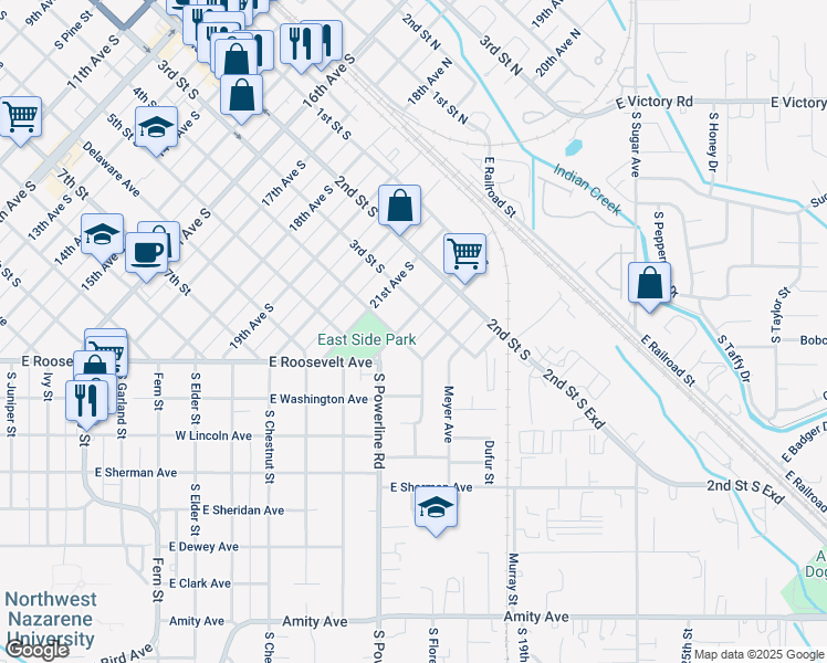 map of restaurants, bars, coffee shops, grocery stores, and more near 2224 4th Street South in Nampa
