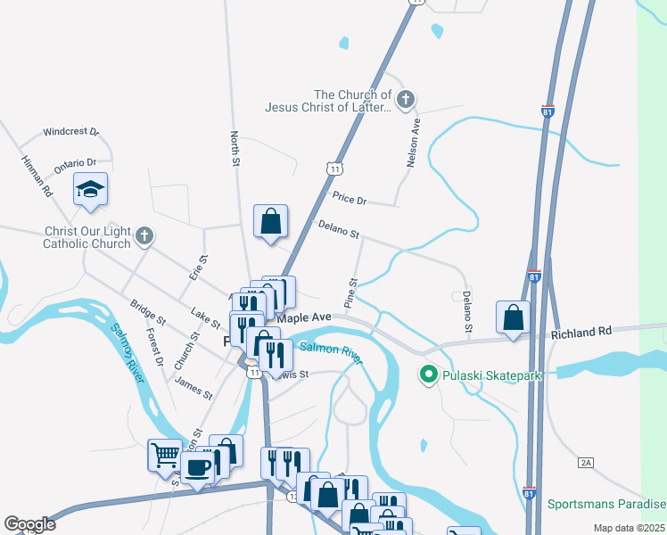 map of restaurants, bars, coffee shops, grocery stores, and more near 24 Furnace Street in Pulaski