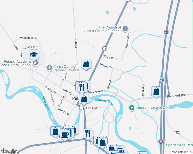 map of restaurants, bars, coffee shops, grocery stores, and more near 5 Furnace Street in Pulaski