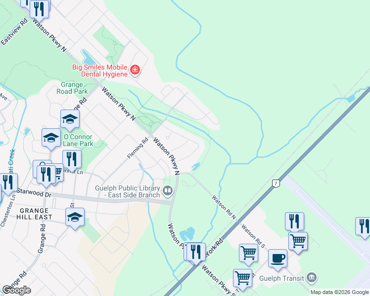 map of restaurants, bars, coffee shops, grocery stores, and more near 25 Davison Drive in Guelph