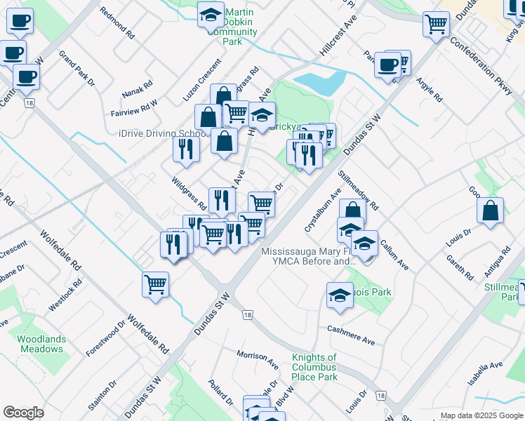 map of restaurants, bars, coffee shops, grocery stores, and more near 760 Neighbourhood Circle in Mississauga