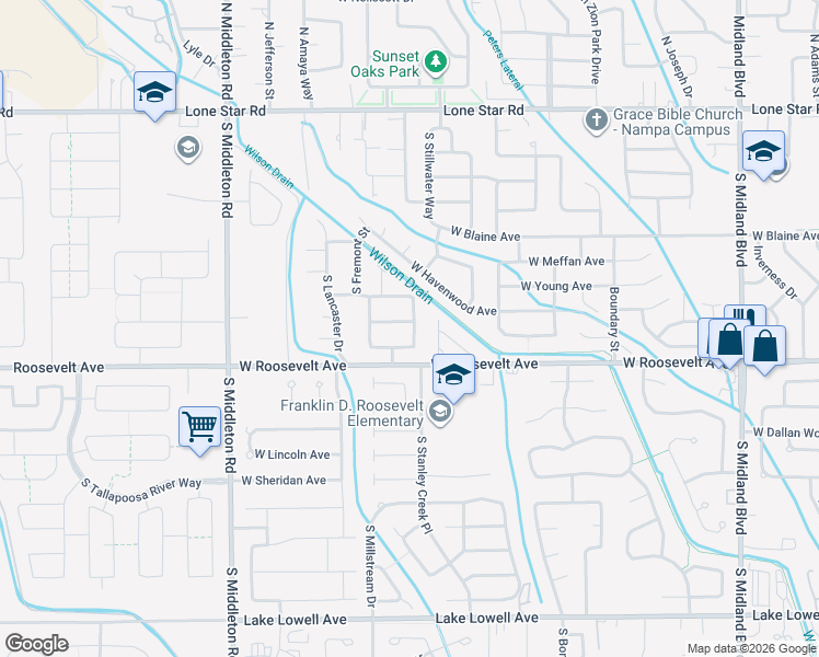 map of restaurants, bars, coffee shops, grocery stores, and more near 2009 West Aldbury Avenue in Nampa