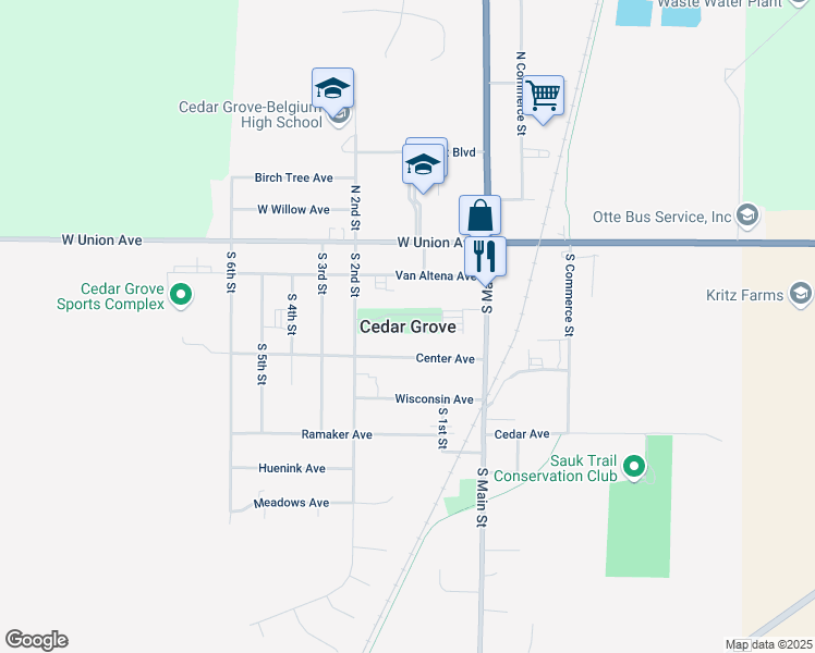 map of restaurants, bars, coffee shops, grocery stores, and more near in Cedar Grove