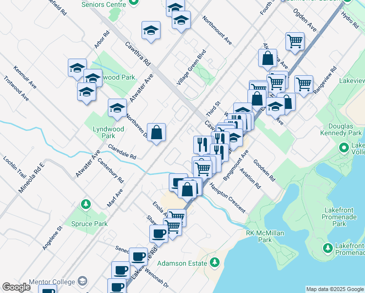 map of restaurants, bars, coffee shops, grocery stores, and more near 1110 Caven Street in Mississauga