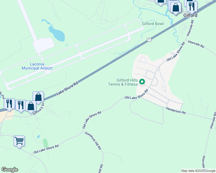 map of restaurants, bars, coffee shops, grocery stores, and more near 264 Old Lake Shore Road in Gilford
