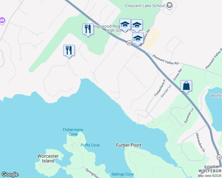 map of restaurants, bars, coffee shops, grocery stores, and more near 94 Canopache Road in Wolfeboro