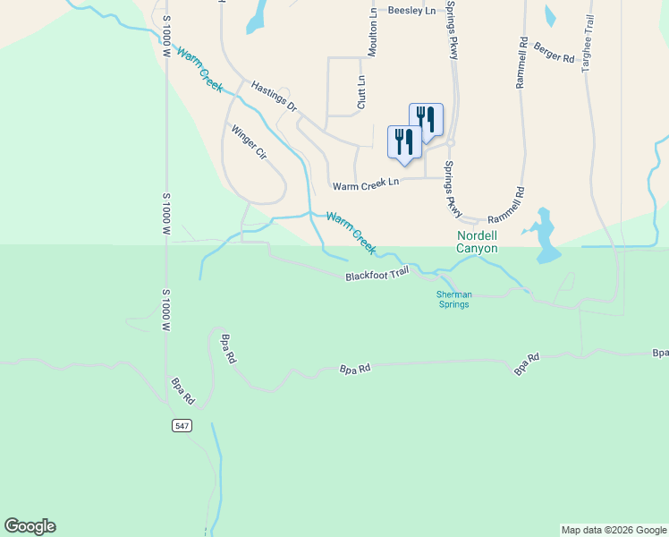 map of restaurants, bars, coffee shops, grocery stores, and more near 34 Blackfoot Trail in Victor