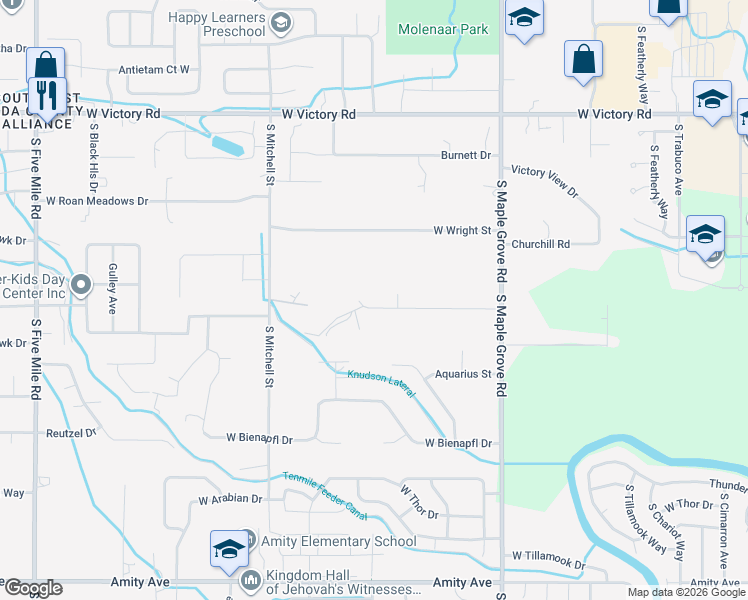 map of restaurants, bars, coffee shops, grocery stores, and more near 9450 West Lyle Street in Boise