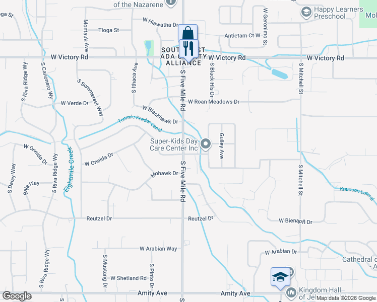 map of restaurants, bars, coffee shops, grocery stores, and more near 3691 Black Hills Avenue in Boise