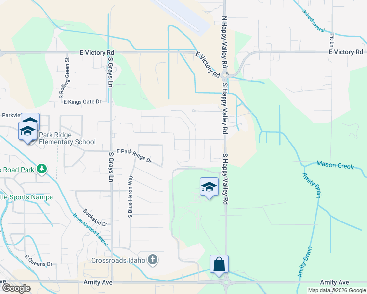 map of restaurants, bars, coffee shops, grocery stores, and more near 80 South Blue Bonnet Way in Nampa