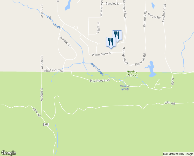 map of restaurants, bars, coffee shops, grocery stores, and more near 32 Blackfoot Trail in Victor