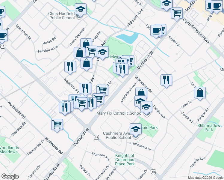 map of restaurants, bars, coffee shops, grocery stores, and more near 730 Neighbourhood Circle in Mississauga