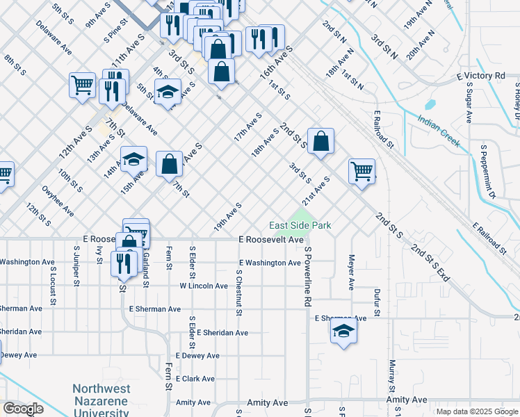 map of restaurants, bars, coffee shops, grocery stores, and more near 507 20th Avenue South in Nampa