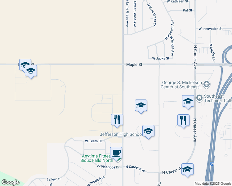 map of restaurants, bars, coffee shops, grocery stores, and more near 2101 North Marion Road in Sioux Falls