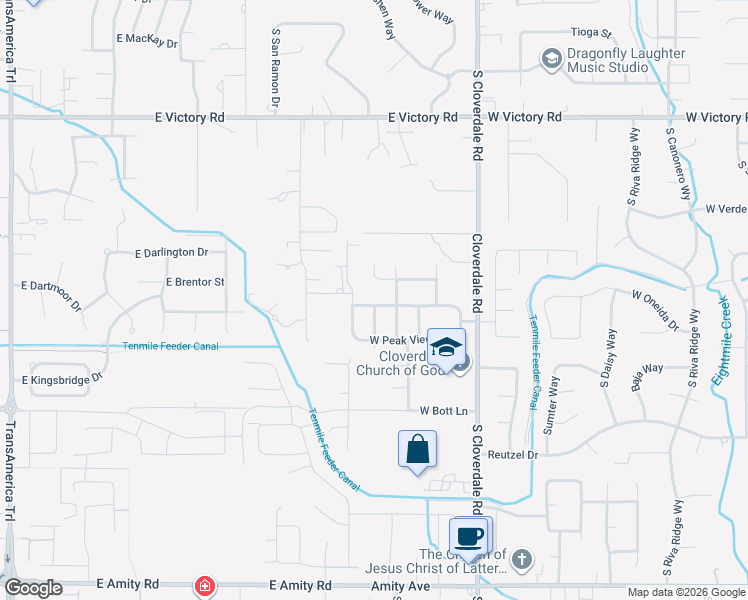 map of restaurants, bars, coffee shops, grocery stores, and more near 3607 South Copper Run Avenue in Boise