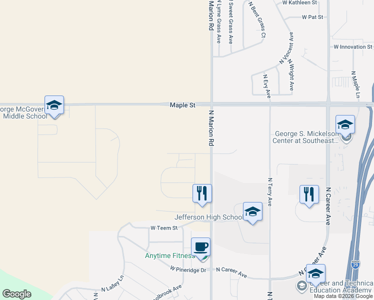 map of restaurants, bars, coffee shops, grocery stores, and more near 2301 North Marion Road in Sioux Falls