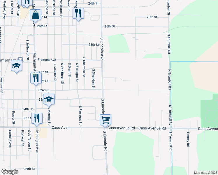 map of restaurants, bars, coffee shops, grocery stores, and more near 2003 South Lincoln Street in Bay City
