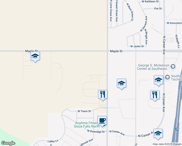 map of restaurants, bars, coffee shops, grocery stores, and more near 2301 North Marion Road in Sioux Falls