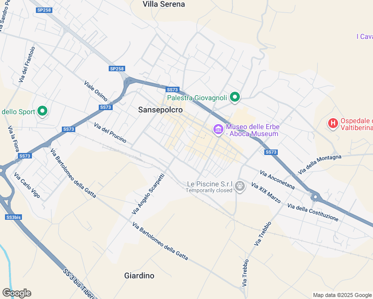 map of restaurants, bars, coffee shops, grocery stores, and more near 19 Via XX Settembre in Sansepolcro