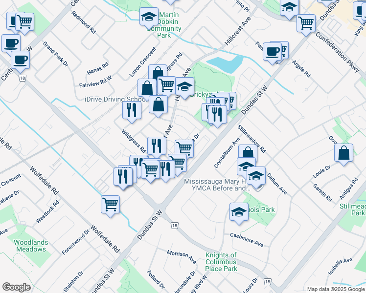 map of restaurants, bars, coffee shops, grocery stores, and more near in Mississauga