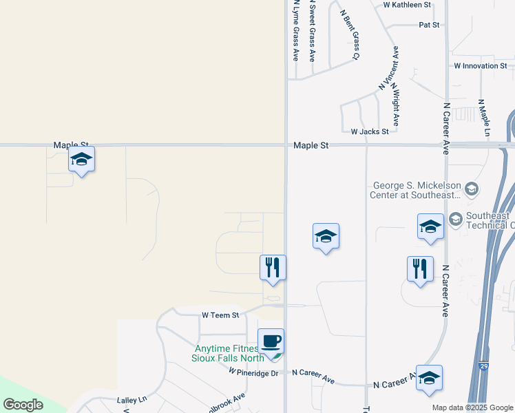 map of restaurants, bars, coffee shops, grocery stores, and more near 2301 North Marion Road in Sioux Falls