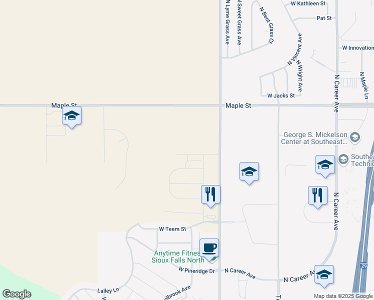 map of restaurants, bars, coffee shops, grocery stores, and more near 2301 North Marion Road in Sioux Falls