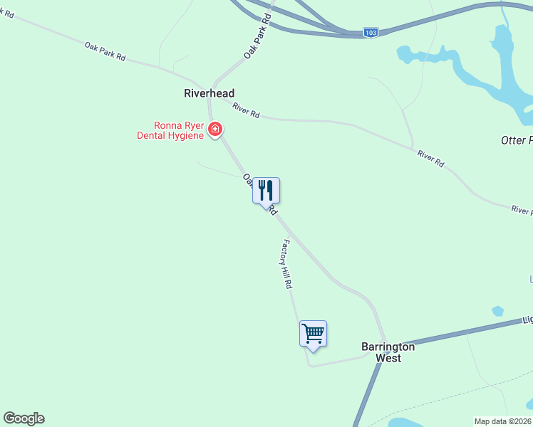 map of restaurants, bars, coffee shops, grocery stores, and more near 179 Oak Park Road in Barrington