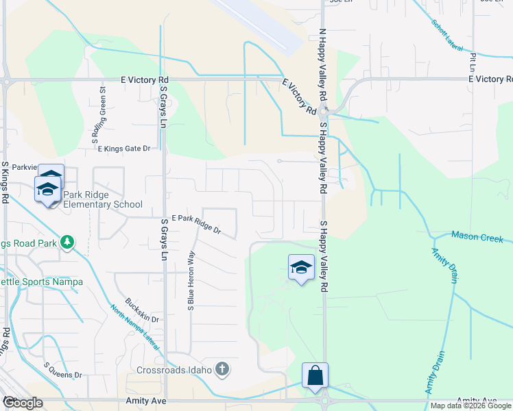 map of restaurants, bars, coffee shops, grocery stores, and more near 80 South Blue Bonnet Way in Nampa