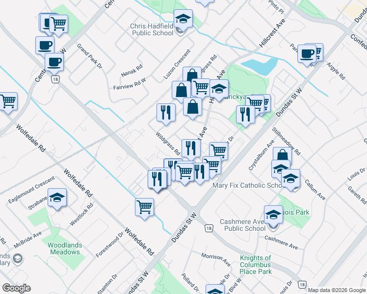 map of restaurants, bars, coffee shops, grocery stores, and more near 3117 Wheatstone Avenue in Mississauga