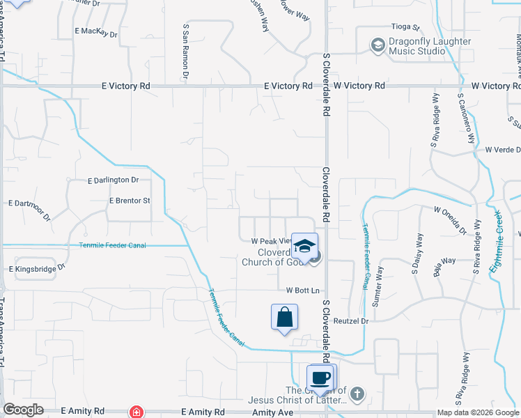 map of restaurants, bars, coffee shops, grocery stores, and more near 3607 South Copper Run Avenue in Boise