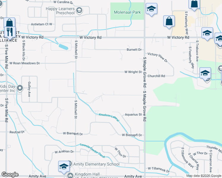 map of restaurants, bars, coffee shops, grocery stores, and more near 9450 West Lyle Street in Boise