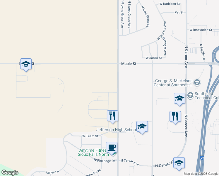 map of restaurants, bars, coffee shops, grocery stores, and more near 2101 North Marion Road in Sioux Falls