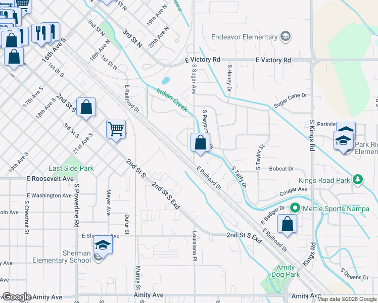 map of restaurants, bars, coffee shops, grocery stores, and more near 77 South Kelli Loop in Nampa