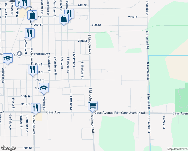 map of restaurants, bars, coffee shops, grocery stores, and more near 2003 South Lincoln Street in Bay City