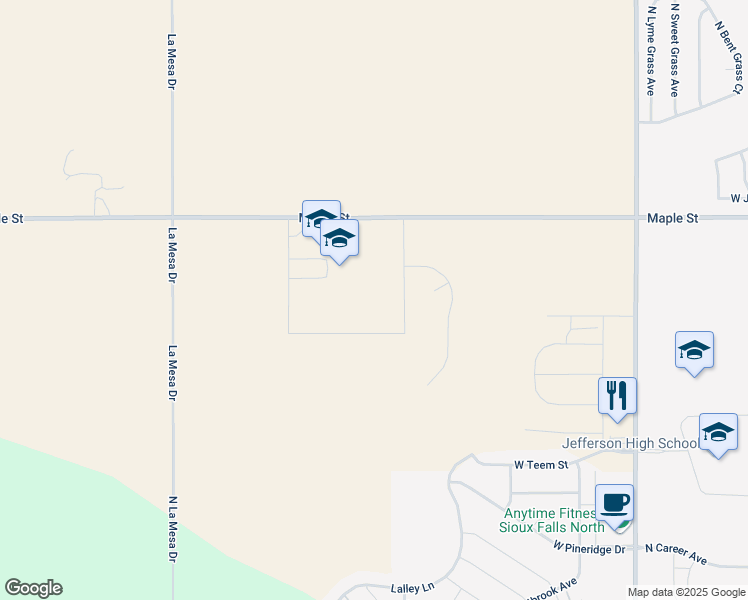 map of restaurants, bars, coffee shops, grocery stores, and more near 2301 North Valley View Road in Sioux Falls