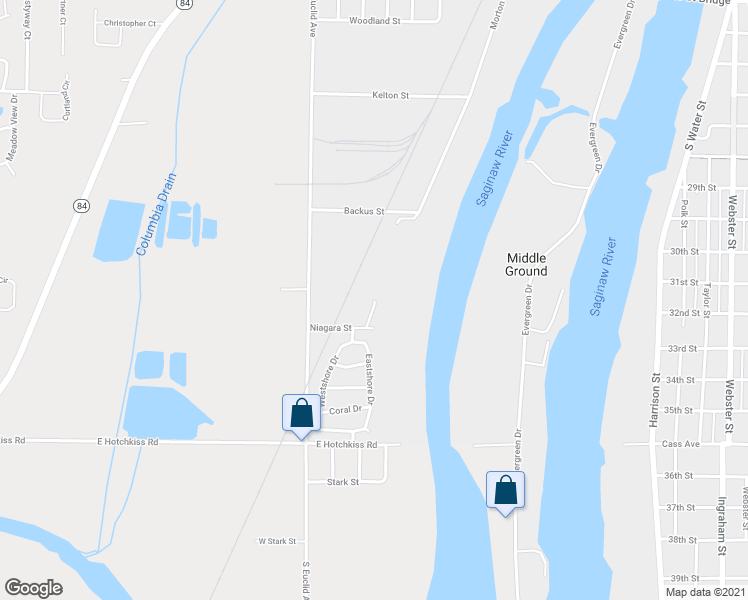 map of restaurants, bars, coffee shops, grocery stores, and more near 1000 Morton Street in Bay City