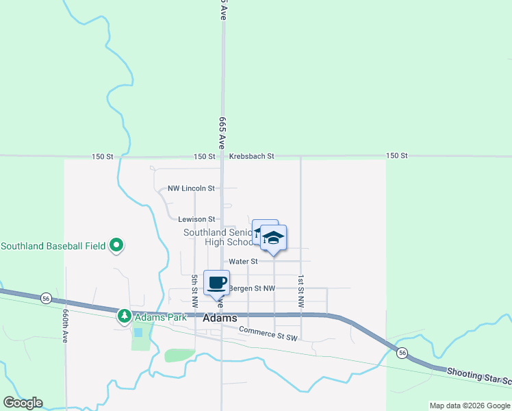 map of restaurants, bars, coffee shops, grocery stores, and more near 202 Lewison Street in Adams