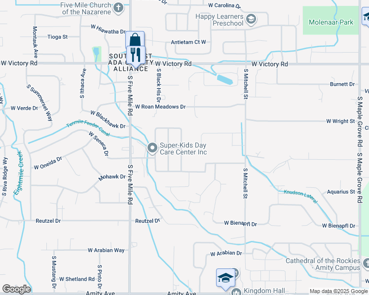 map of restaurants, bars, coffee shops, grocery stores, and more near 3750 Upland Avenue in Boise