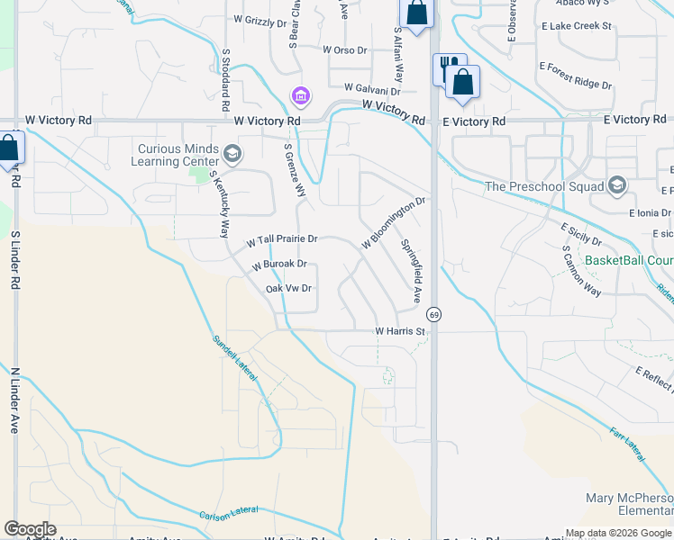 map of restaurants, bars, coffee shops, grocery stores, and more near 3761 South McGuire Place in Meridian