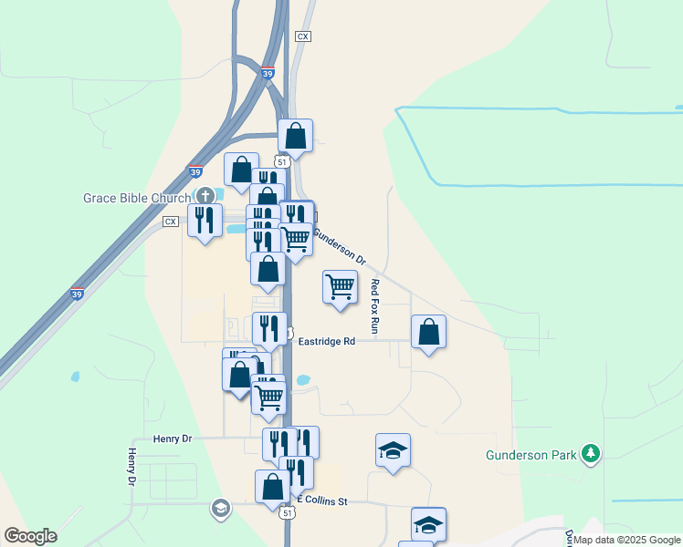 map of restaurants, bars, coffee shops, grocery stores, and more near 2935 New Pinery Road in Portage