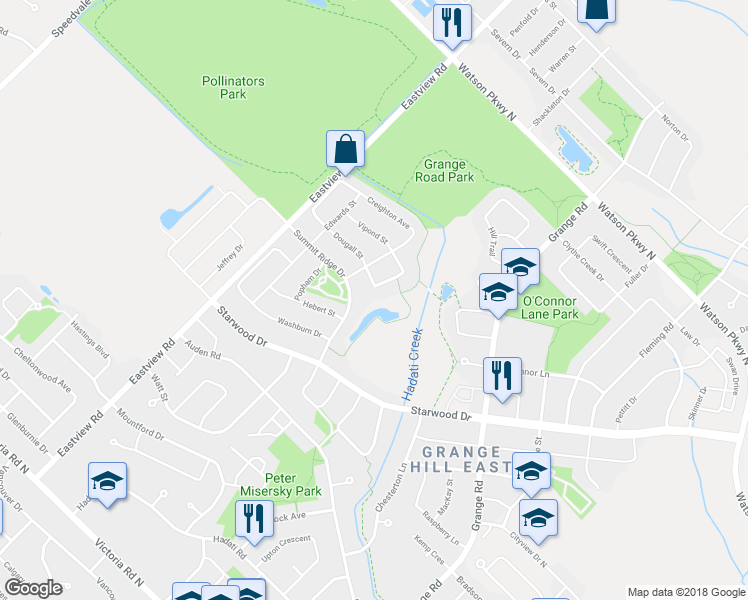 map of restaurants, bars, coffee shops, grocery stores, and more near 11 Trimble Crescent in Guelph