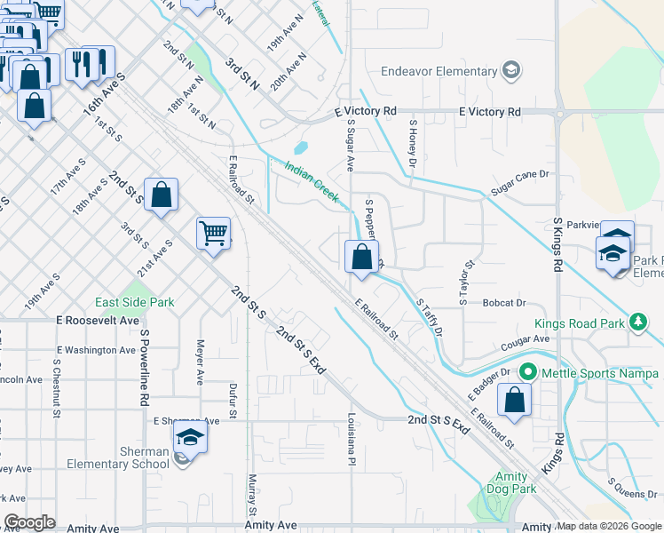 map of restaurants, bars, coffee shops, grocery stores, and more near 77 South Kelli Loop in Nampa