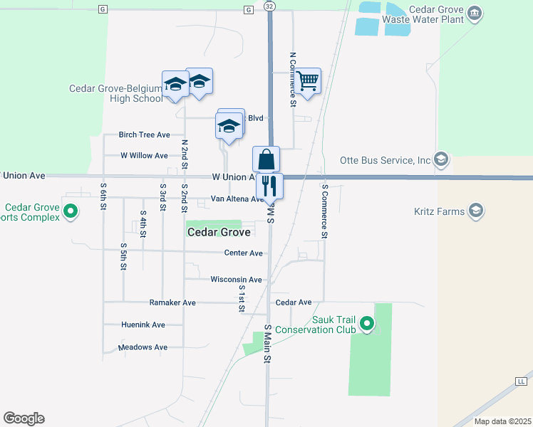map of restaurants, bars, coffee shops, grocery stores, and more near 219 South Main Street in Cedar Grove