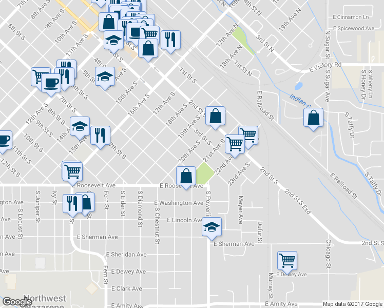 map of restaurants, bars, coffee shops, grocery stores, and more near 404 20th Avenue South in Nampa