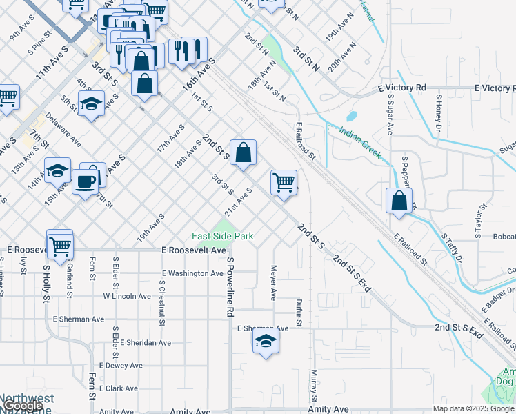 map of restaurants, bars, coffee shops, grocery stores, and more near 219 22nd Avenue South in Nampa