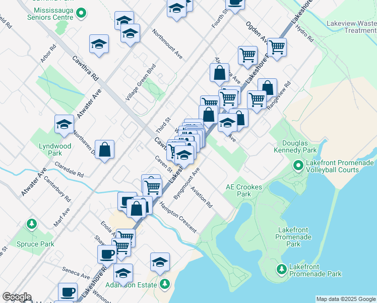map of restaurants, bars, coffee shops, grocery stores, and more near in Mississauga