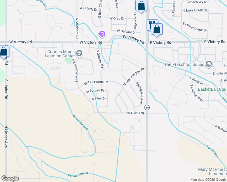 map of restaurants, bars, coffee shops, grocery stores, and more near 3761 South McGuire Place in Meridian
