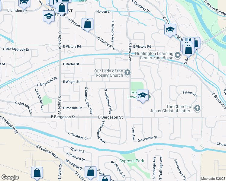map of restaurants, bars, coffee shops, grocery stores, and more near 3505 South Northbridge Way in Boise